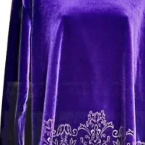 Vintage DVF Diane Von Furstenberg Velour Velvet Tunic Top Blouse L Purple Gold - Picture 4 of 10